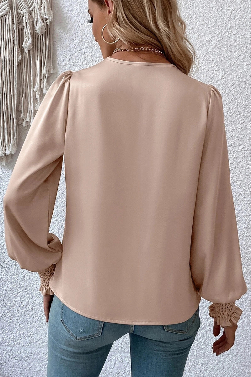 Cross Wrapped Ribbed Sleeve Blouse