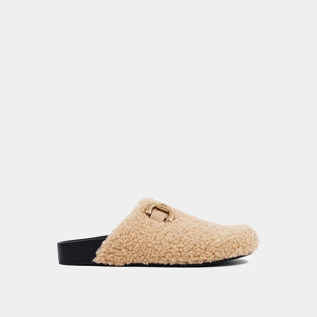 Beige Fuzzy Clogs