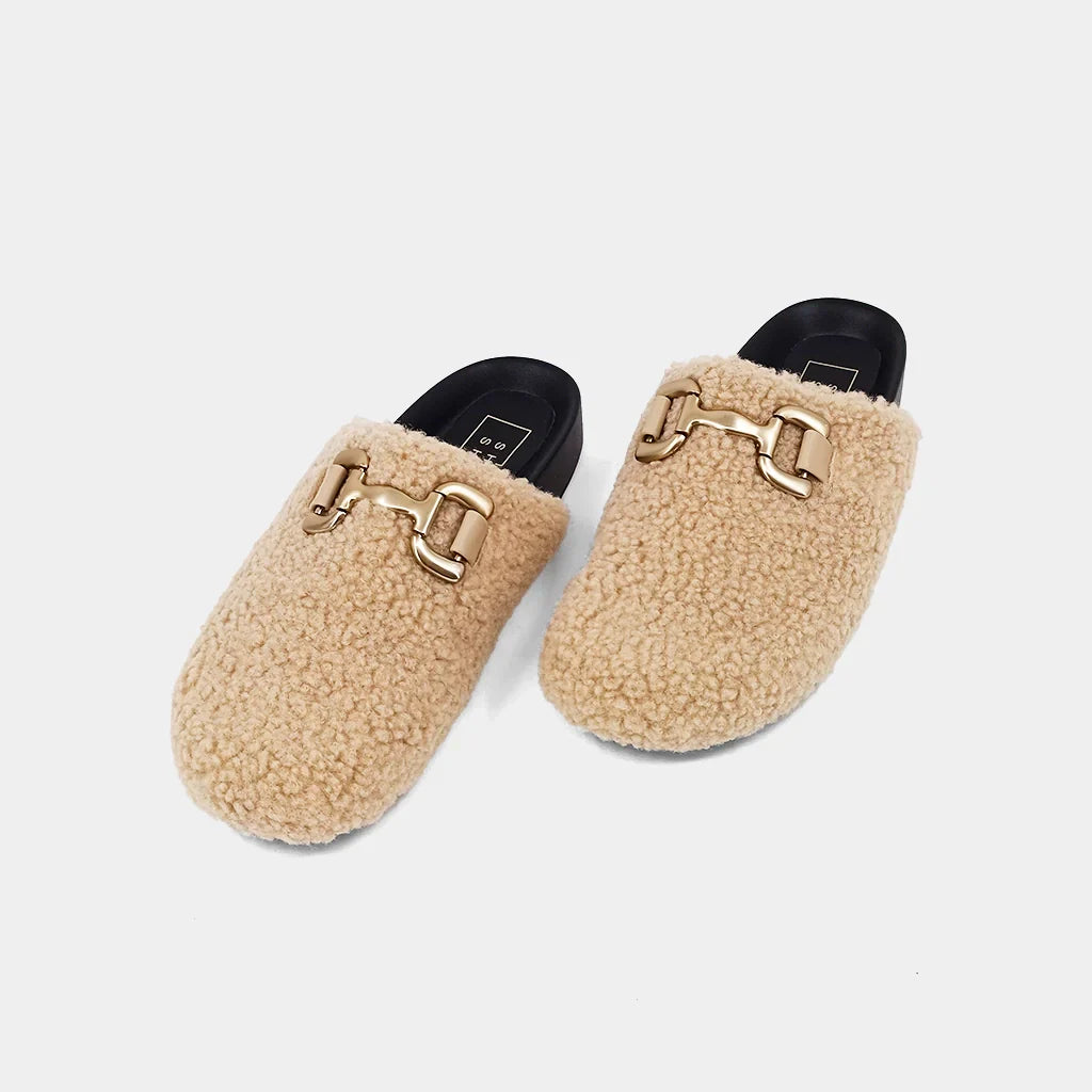 Beige Fuzzy Clogs