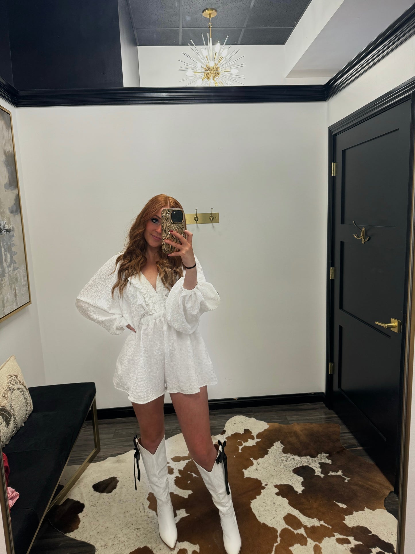 Ruffled Solid Woven White Romper