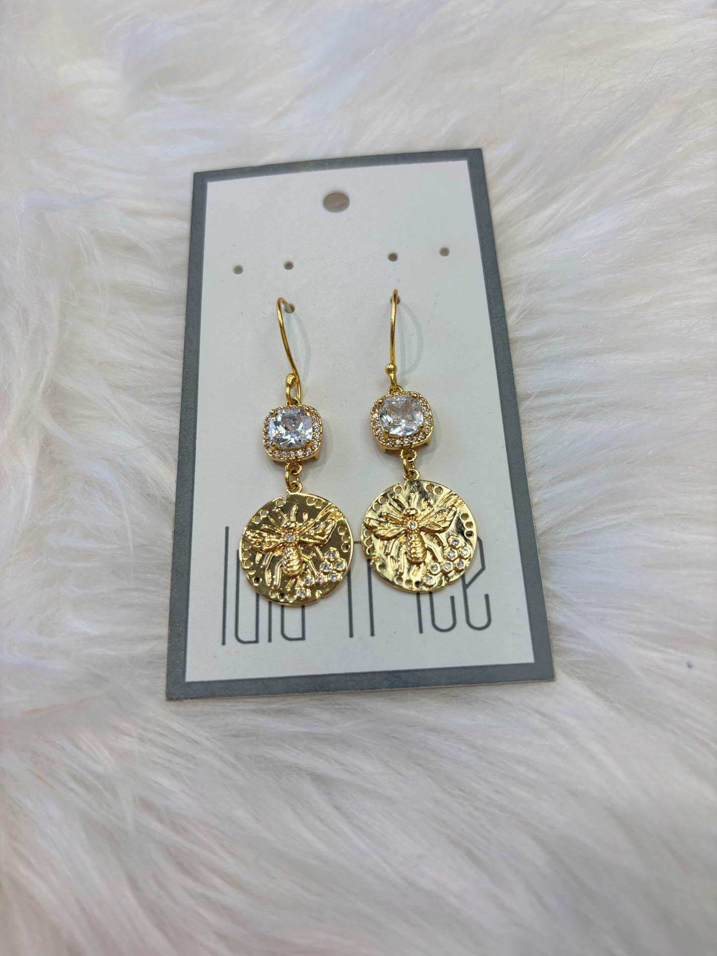 Long Bee Earrings with Crystals