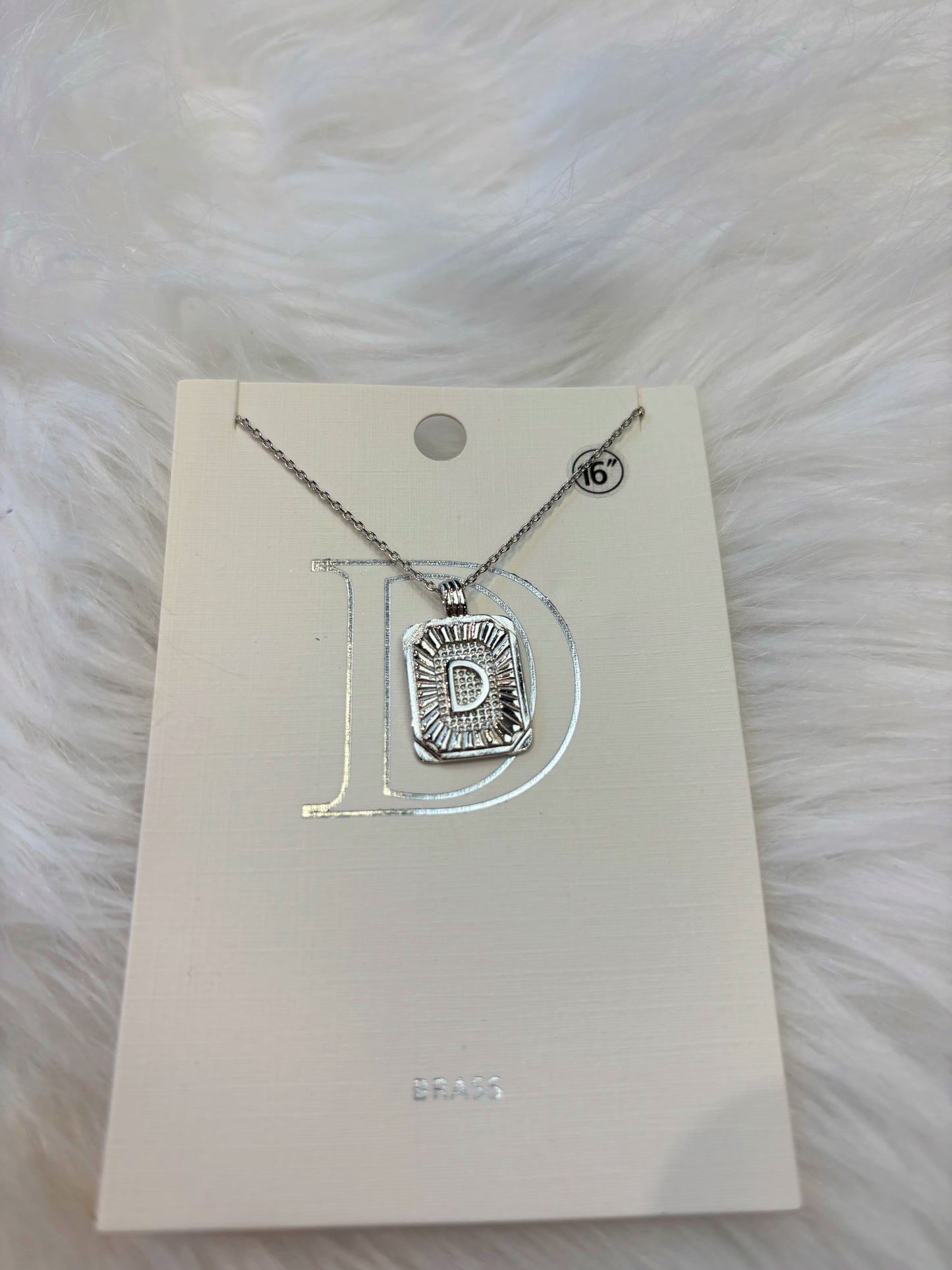 Brass Rhodium Rectangle Initial Necklace