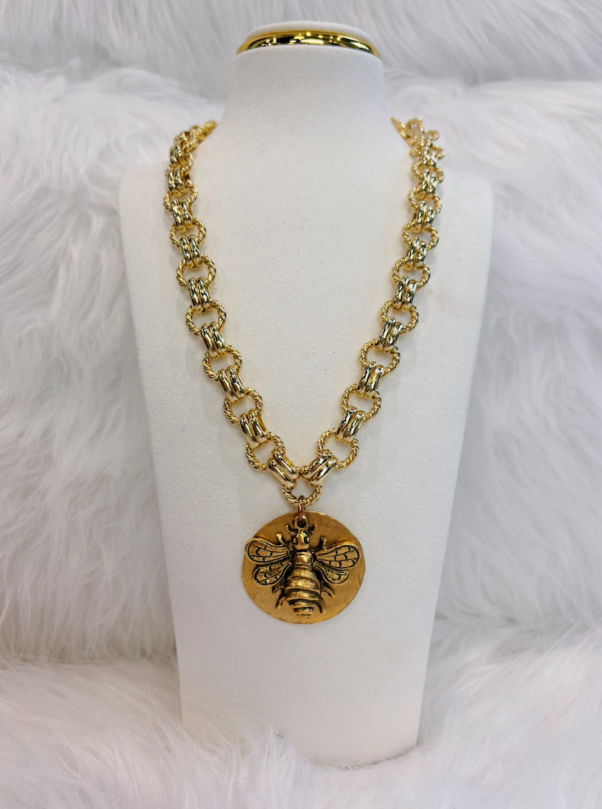 Gold Chain Bee Necklace