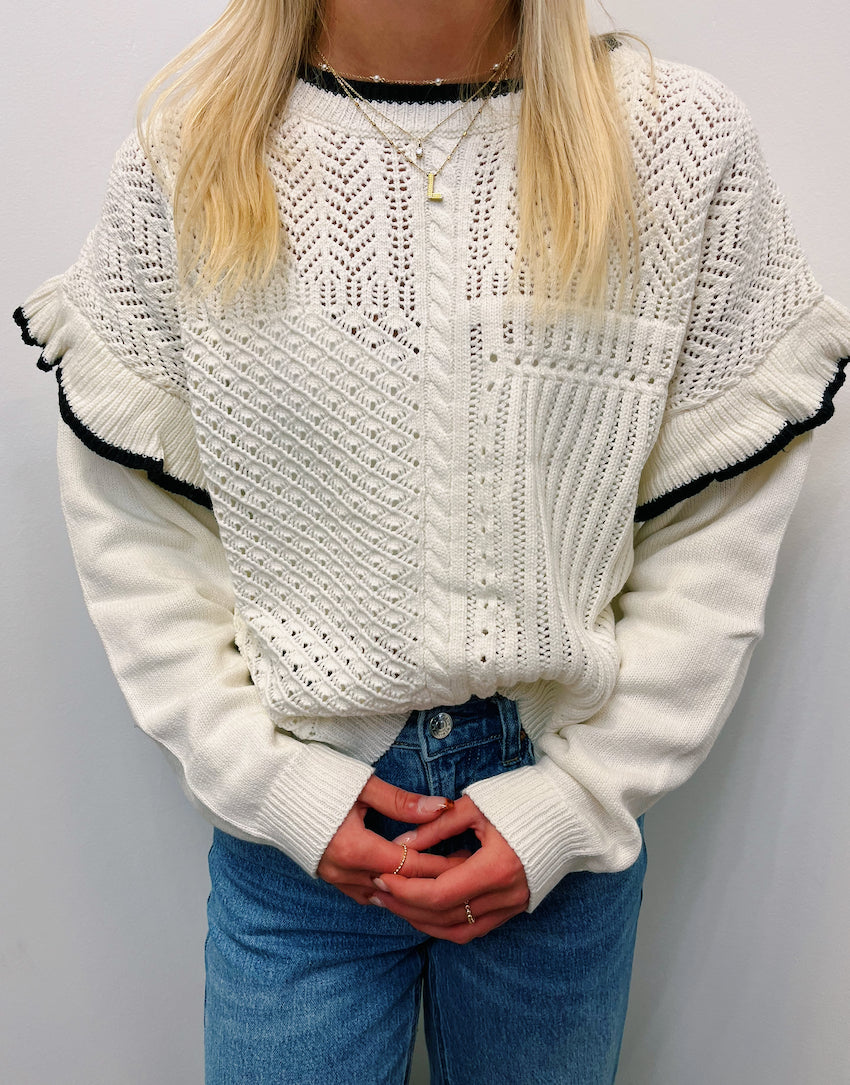 Ruffled Shoulder Knitted Sweater
