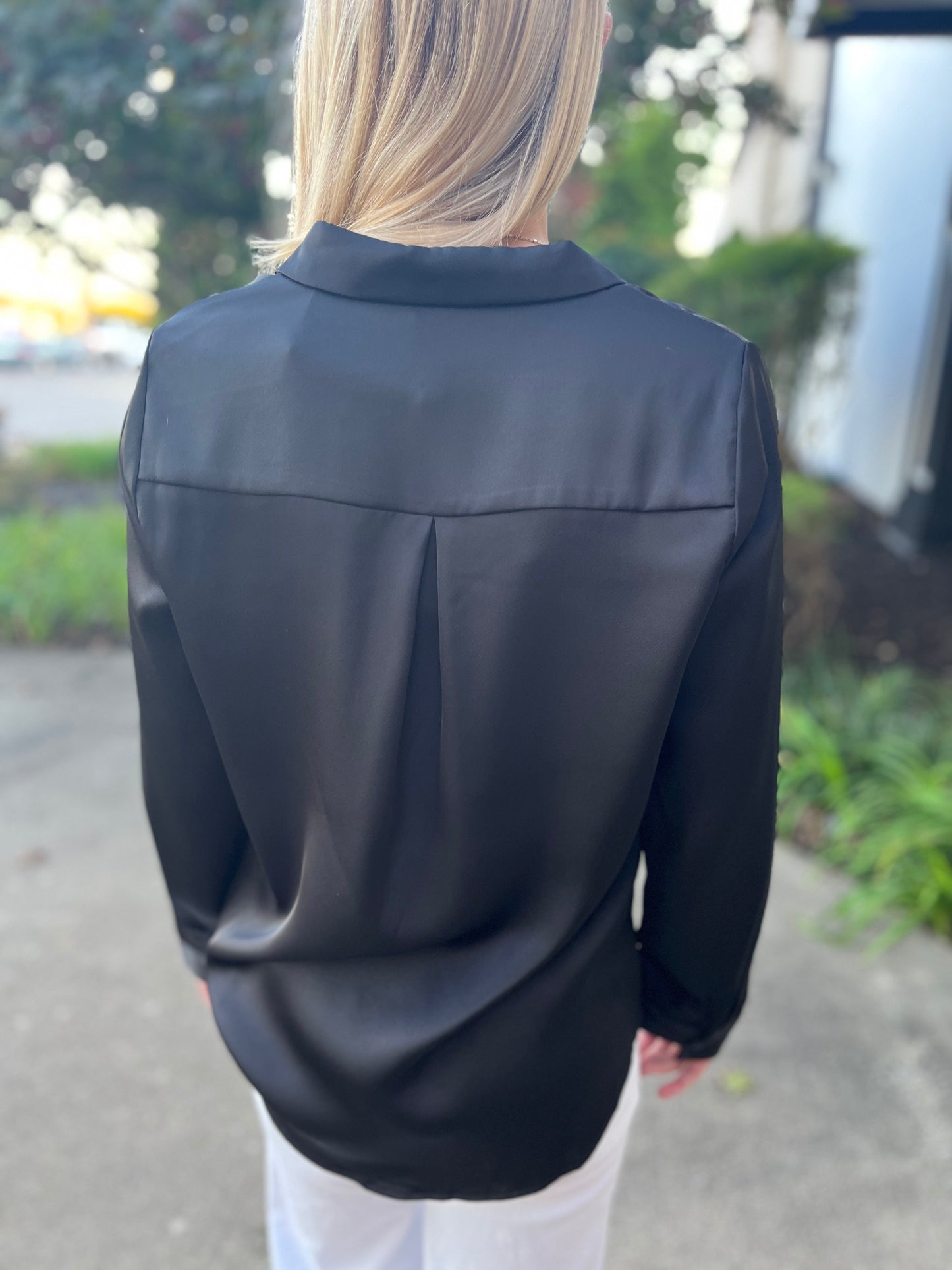 Satin Button Down Shirt Black