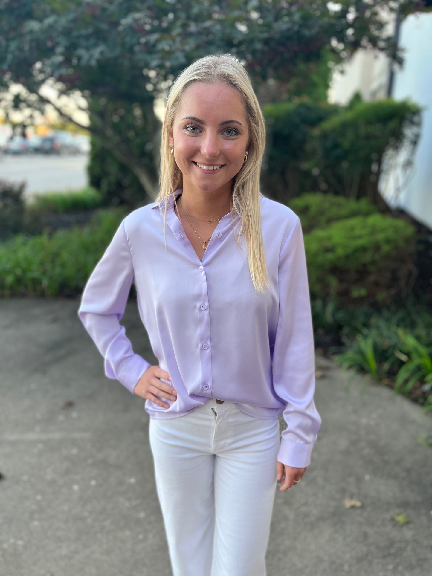 Skies Are Blue Recycled Classic Button up Lilac