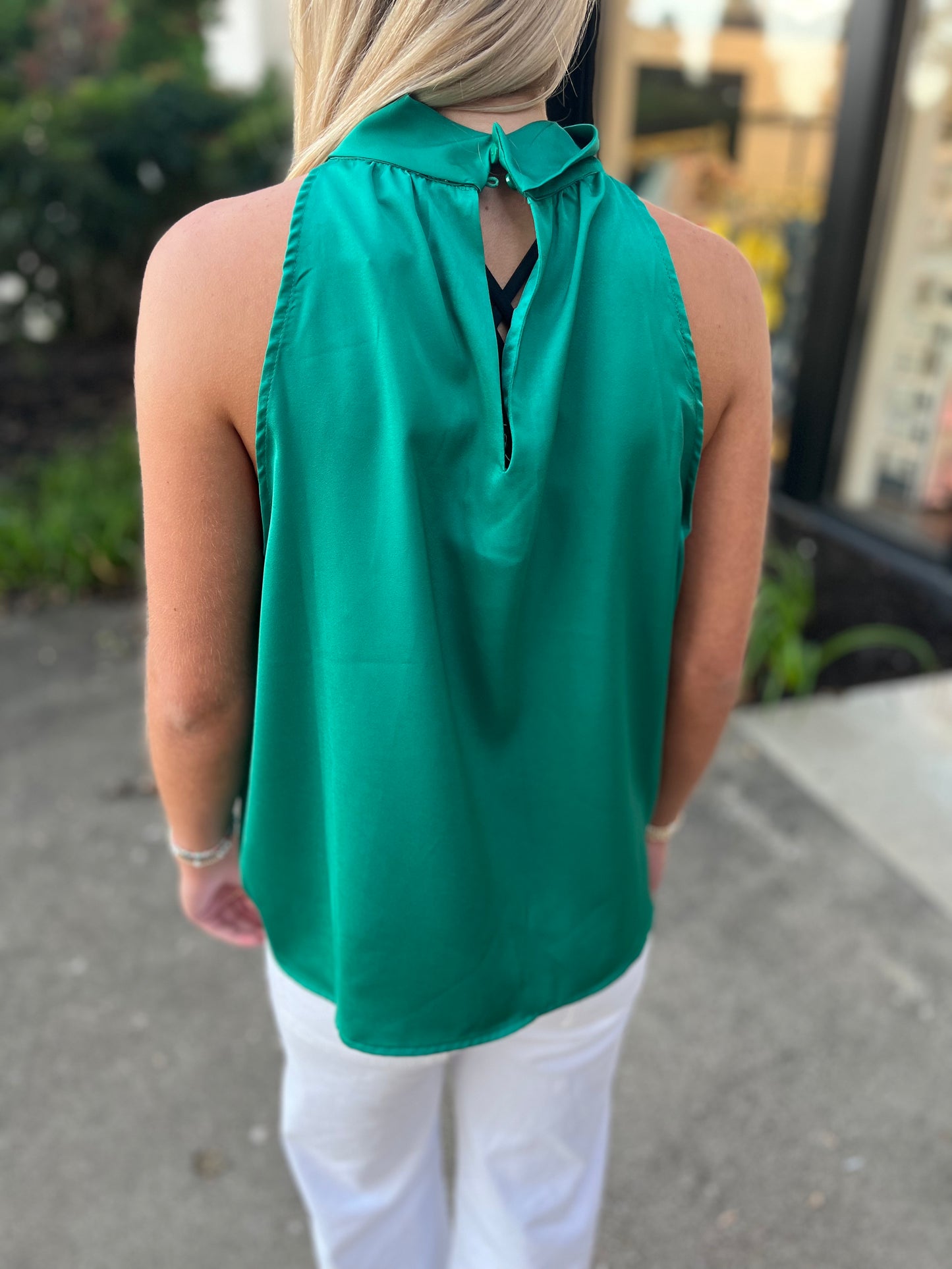 Satin Cutout Tank Kelly Green