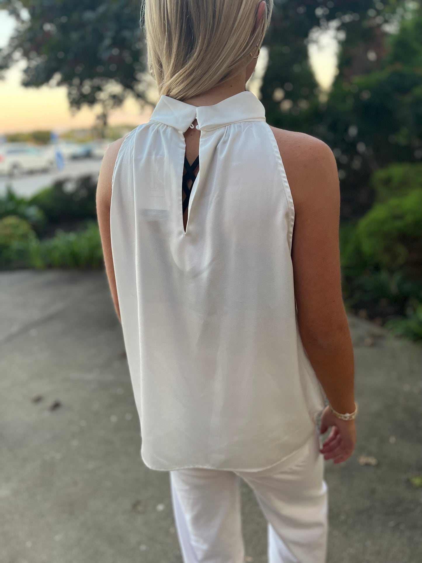 Satin Cutout Tank Off White