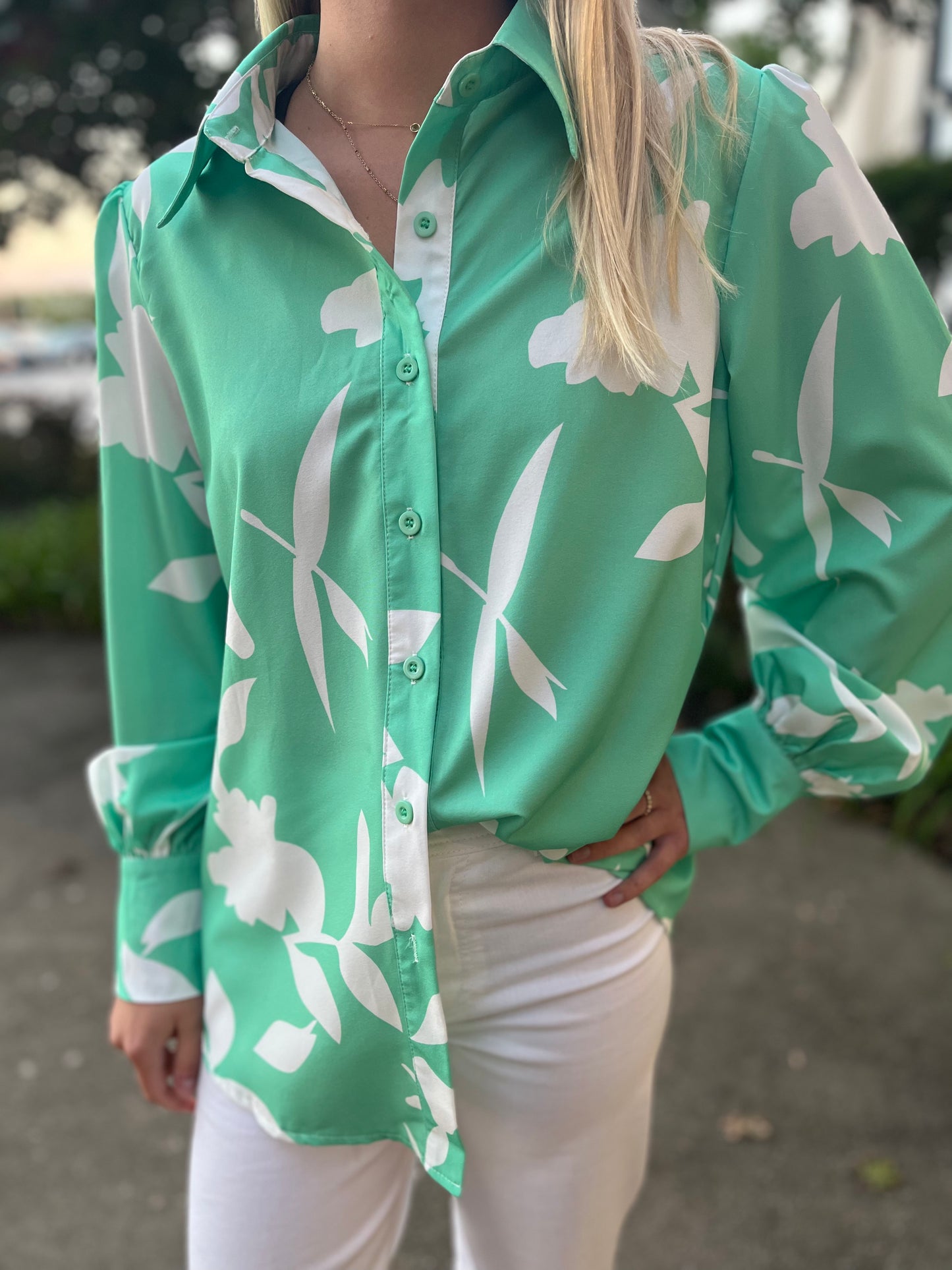 Elegant Printed Fitted Cuff Blouse