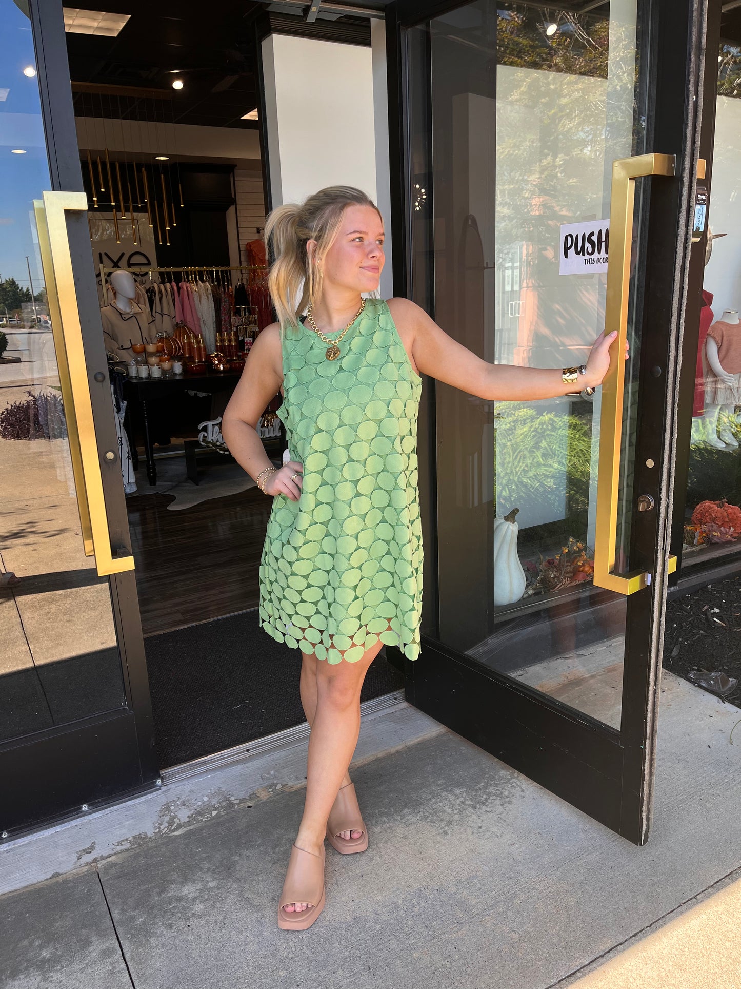 Polka Dot Sleeveless Dress Apple Green