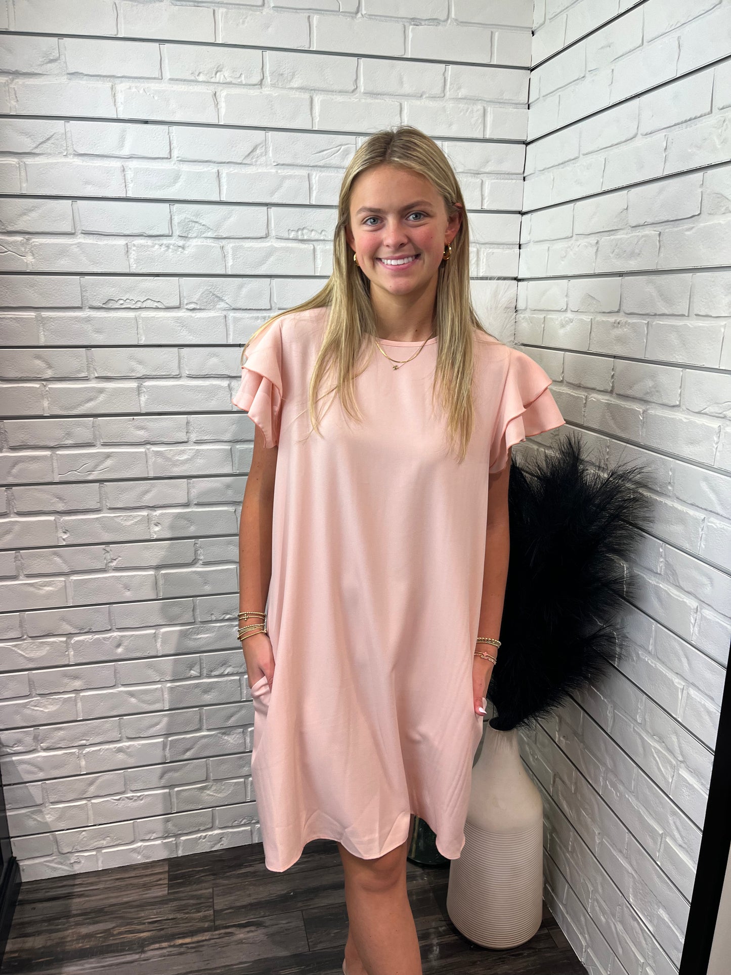 Ruffle Sleeve Mini Dress Blush