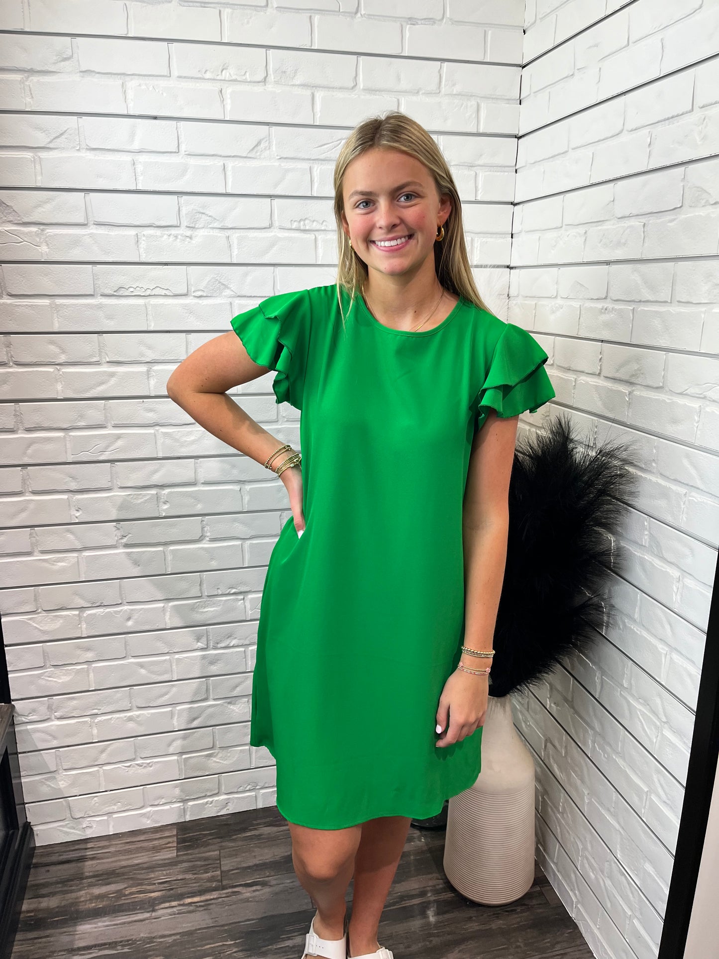Green Solid Mini Dress