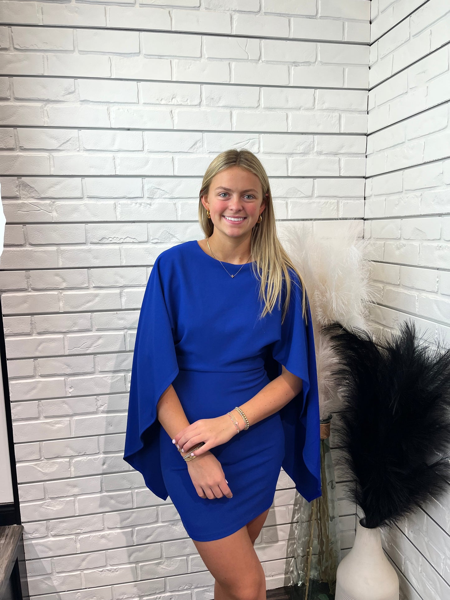 Blue Mini Dress With Cape