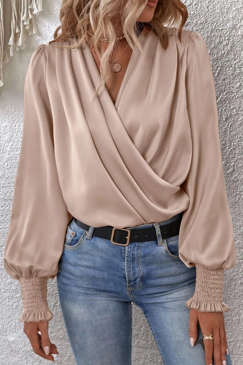 Cross Wrapped Ribbed Sleeve Blouse