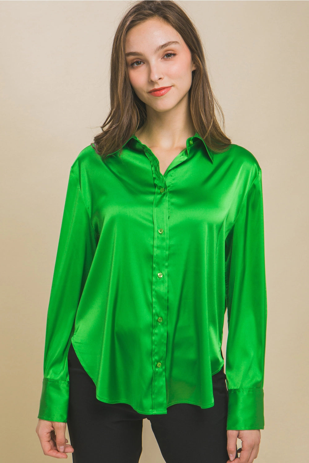 Apple Green Satin Button Down