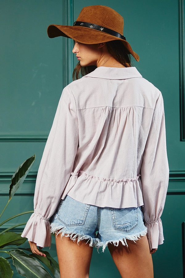 Long Sleeve Ruffled Detail Crop Top