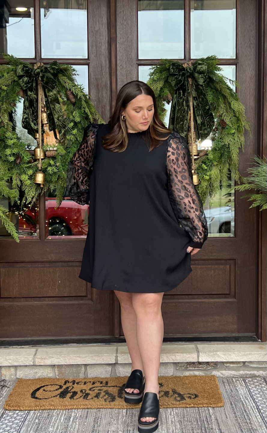 Jodifl Black Solid Cheetah Sleeve Dress H10177-plus