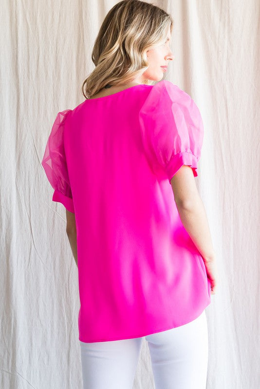 Organza Puff Sleeve Top
