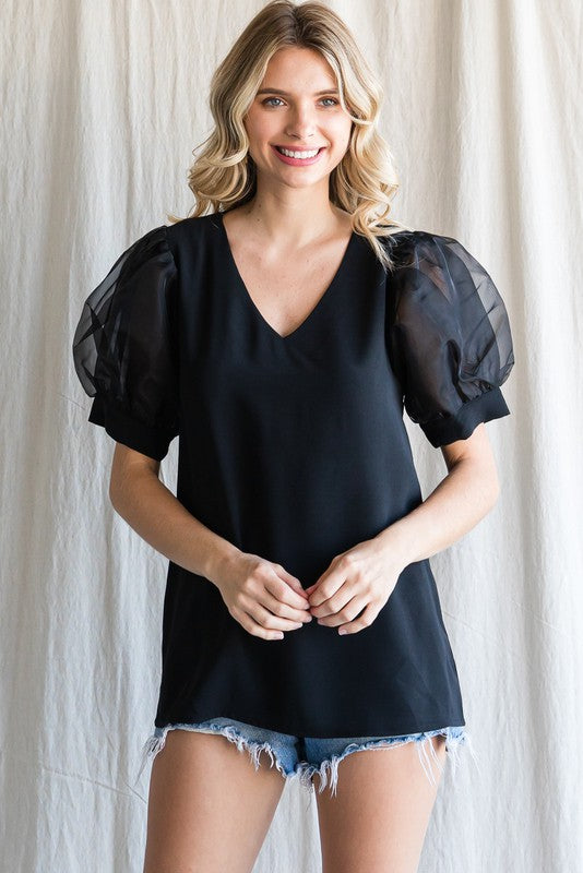 Organza Puff Sleeve Top
