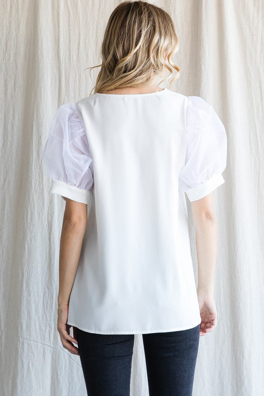 Organza Puff Sleeve Top