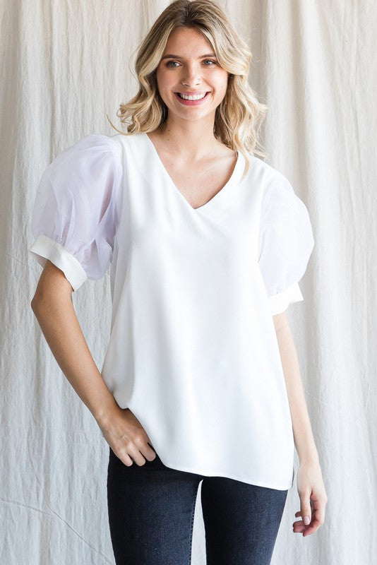 Organza Puff Sleeve Top