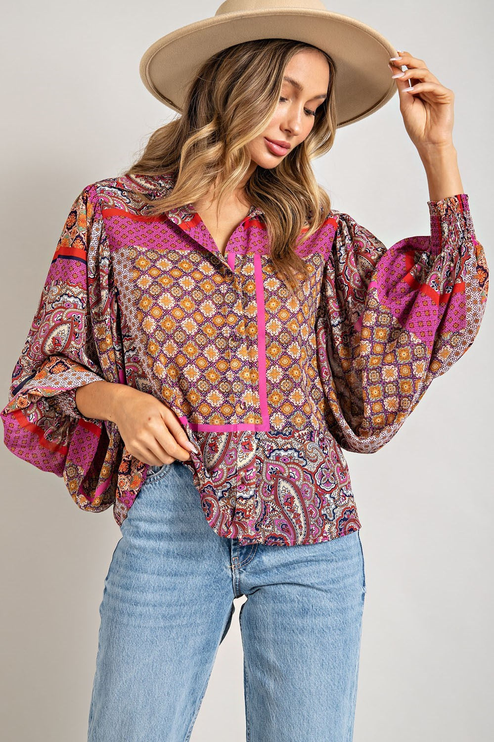 Boho Bandana Balloon Sleeve Top