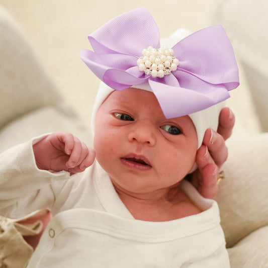 Violet Pearl Bow Newborn Hat