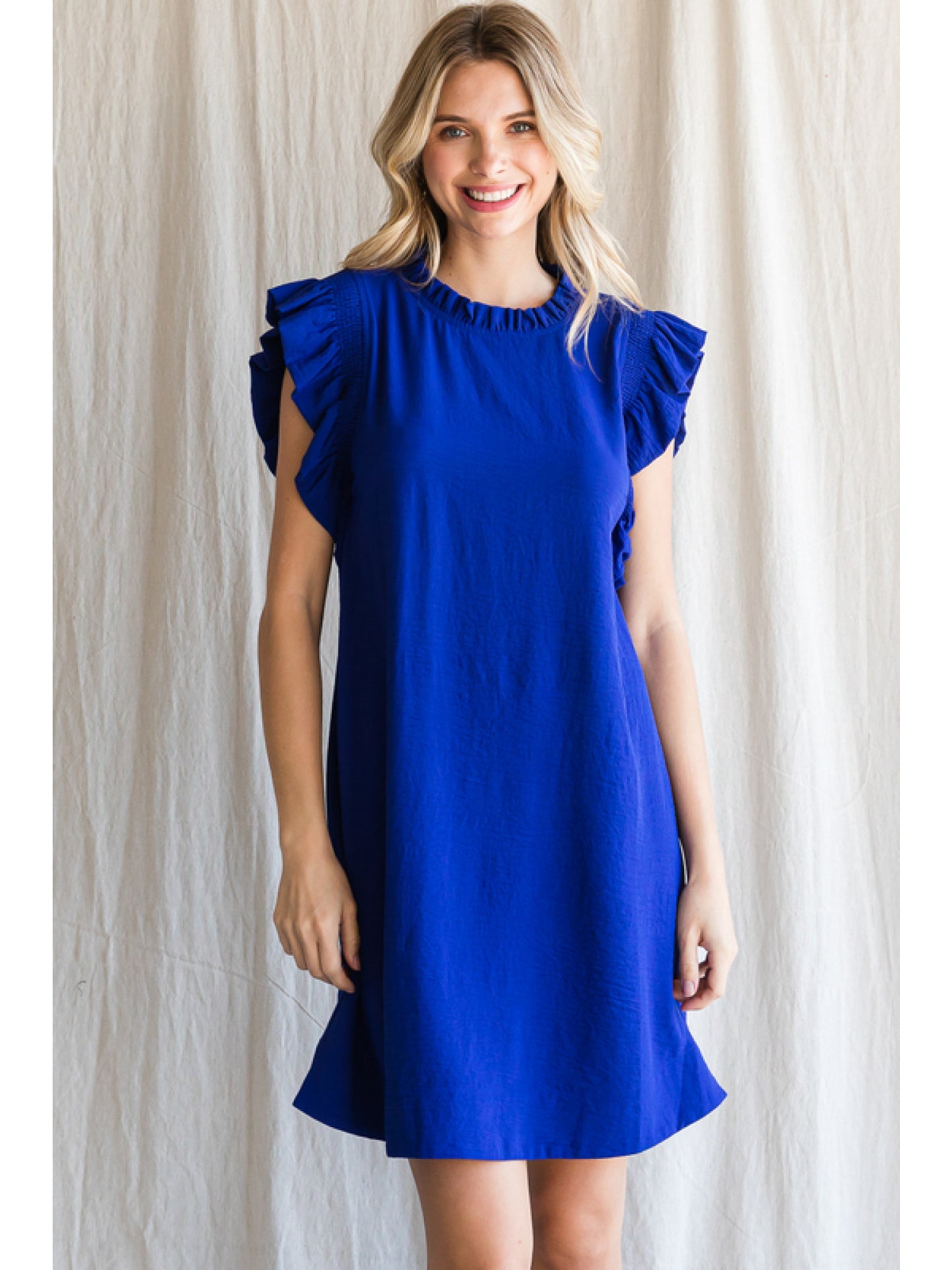 Jodi Flutter Sleeve High Neck Dress