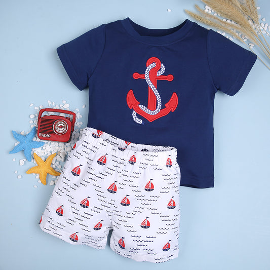 Embroidered Red Anchor Boy Set