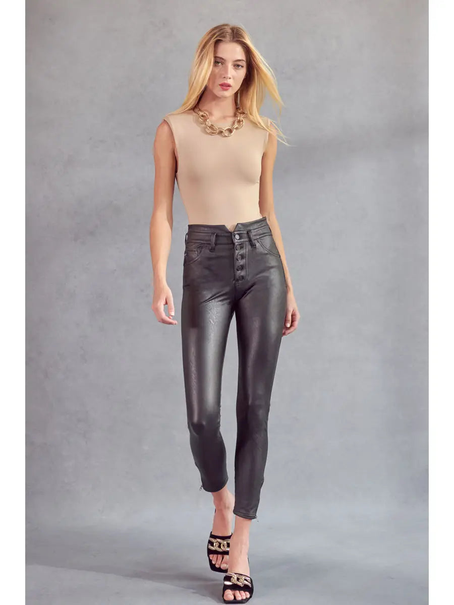 Kancan KC2015BK HIGH RISE PU ANKLE SKINNY