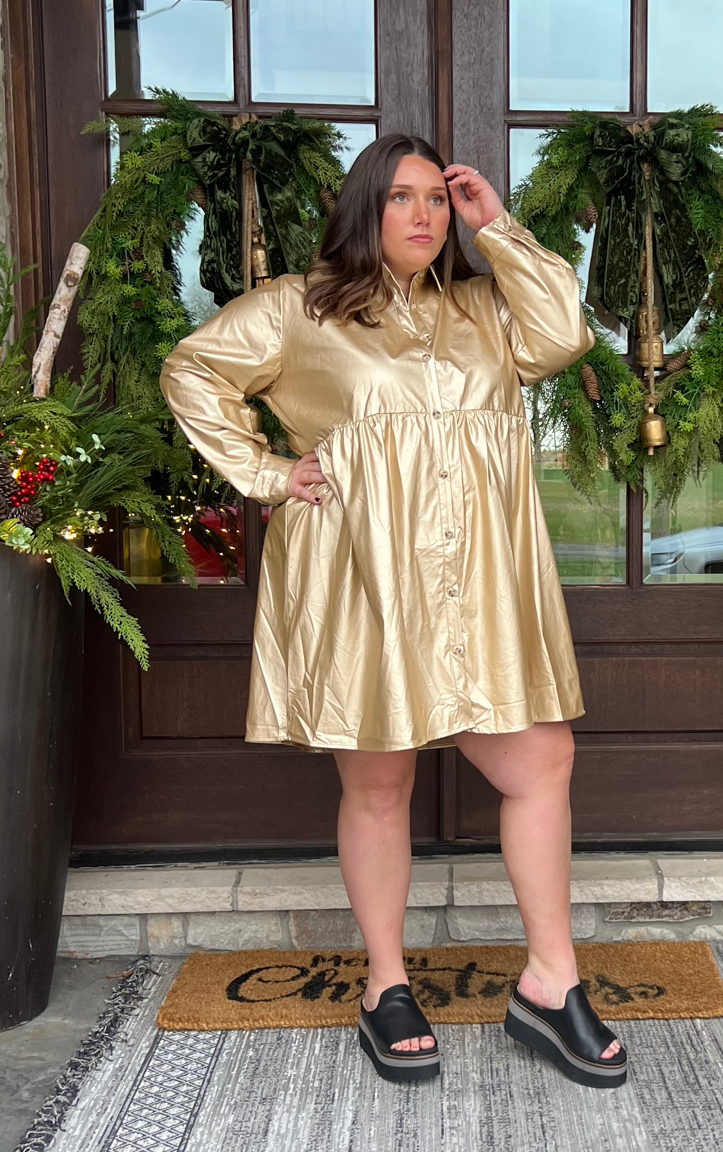 Jodifl Long Sleeve Button Down Dress G10773-plus