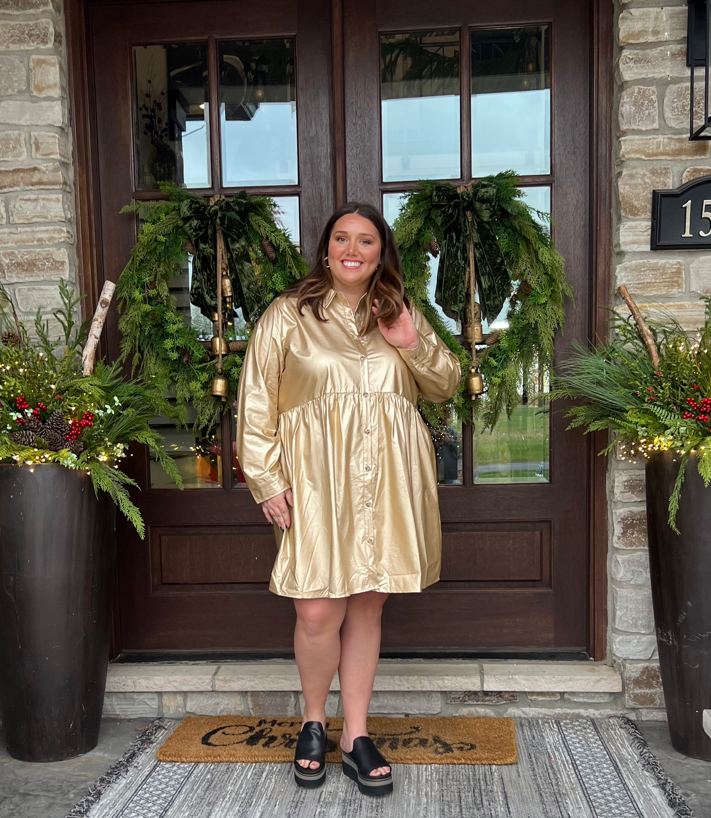 Jodifl Long Sleeve Button Down Dress G10773-plus