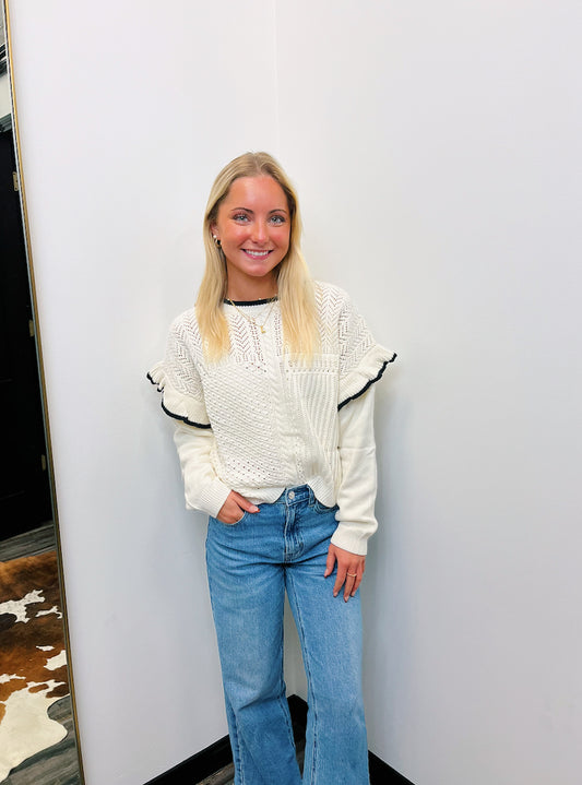 Ruffled Shoulder Knitted Sweater