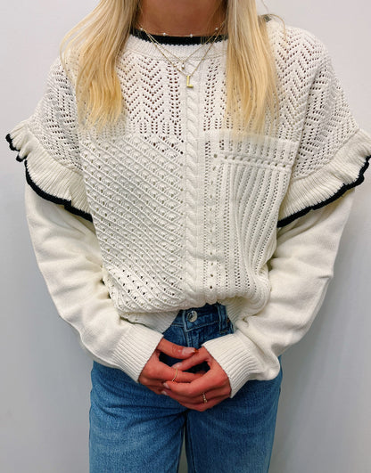 Ruffled Shoulder Knitted Sweater