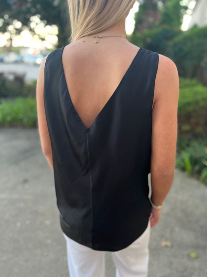 Sleeveless Satin Cowl Neck Top Black
