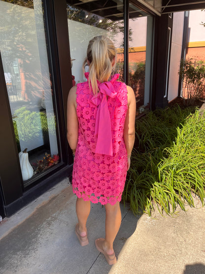Pink Floral Lace Sleeveless Dress