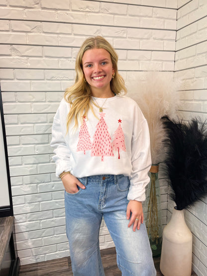 Pink & Red Christmas Tree Crewneck