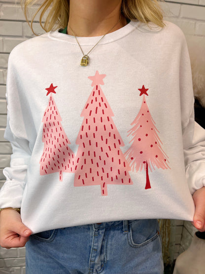 Pink & Red Christmas Tree Crewneck