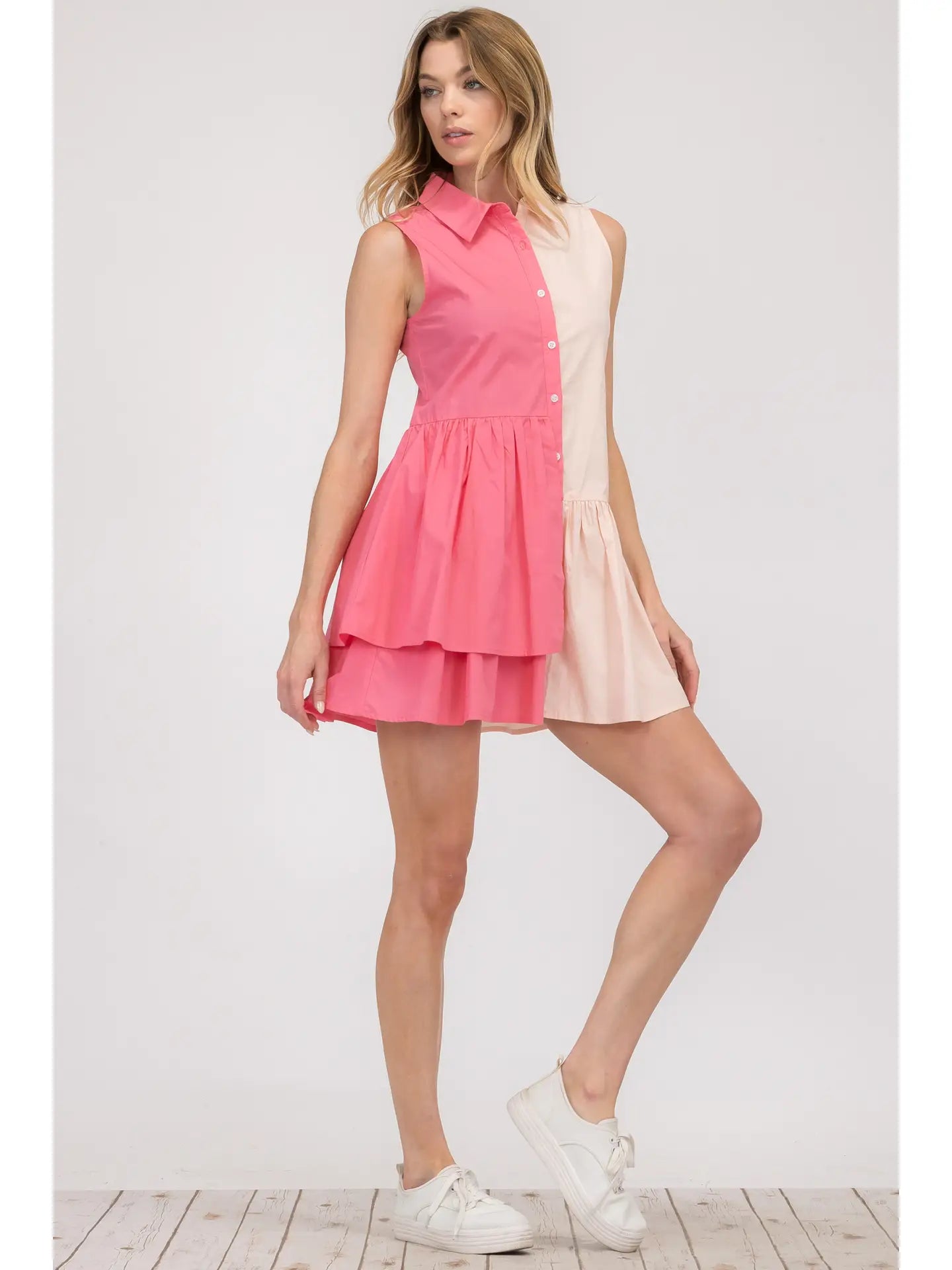 Pink Sleeveless Shirt Dress