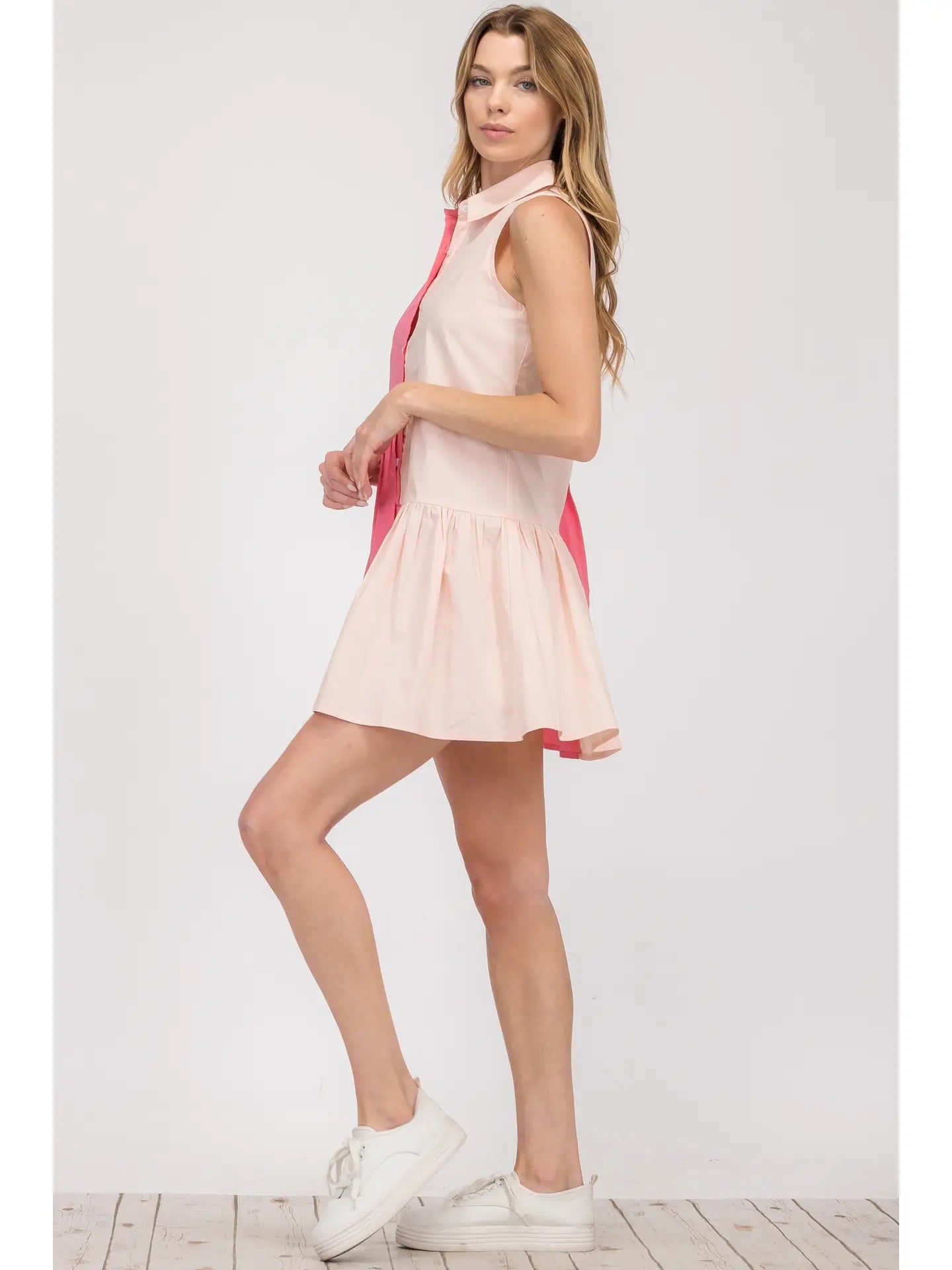 Pink Sleeveless Shirt Dress