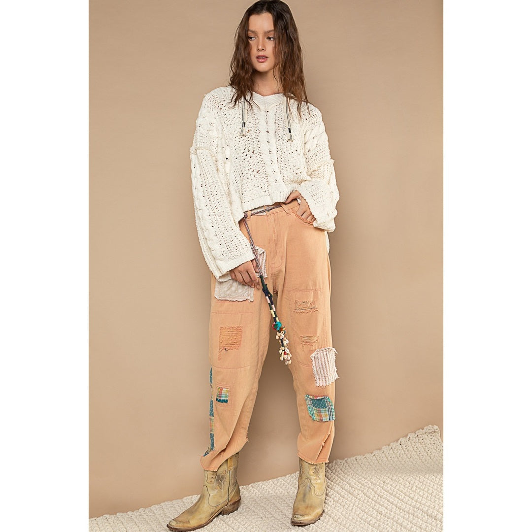 POL V-neck Hooded Cable Knit Sweater