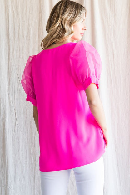 Organza Puff Sleeve Top