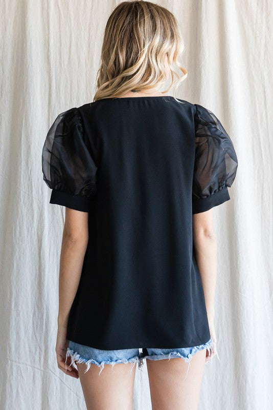Organza Puff Sleeve Top