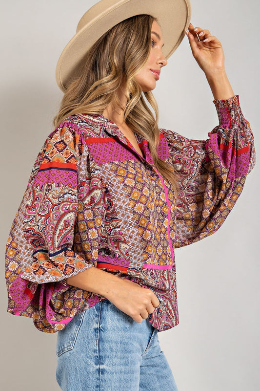 Boho Bandana Balloon Sleeve Top
