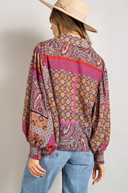 Boho Bandana Balloon Sleeve Top