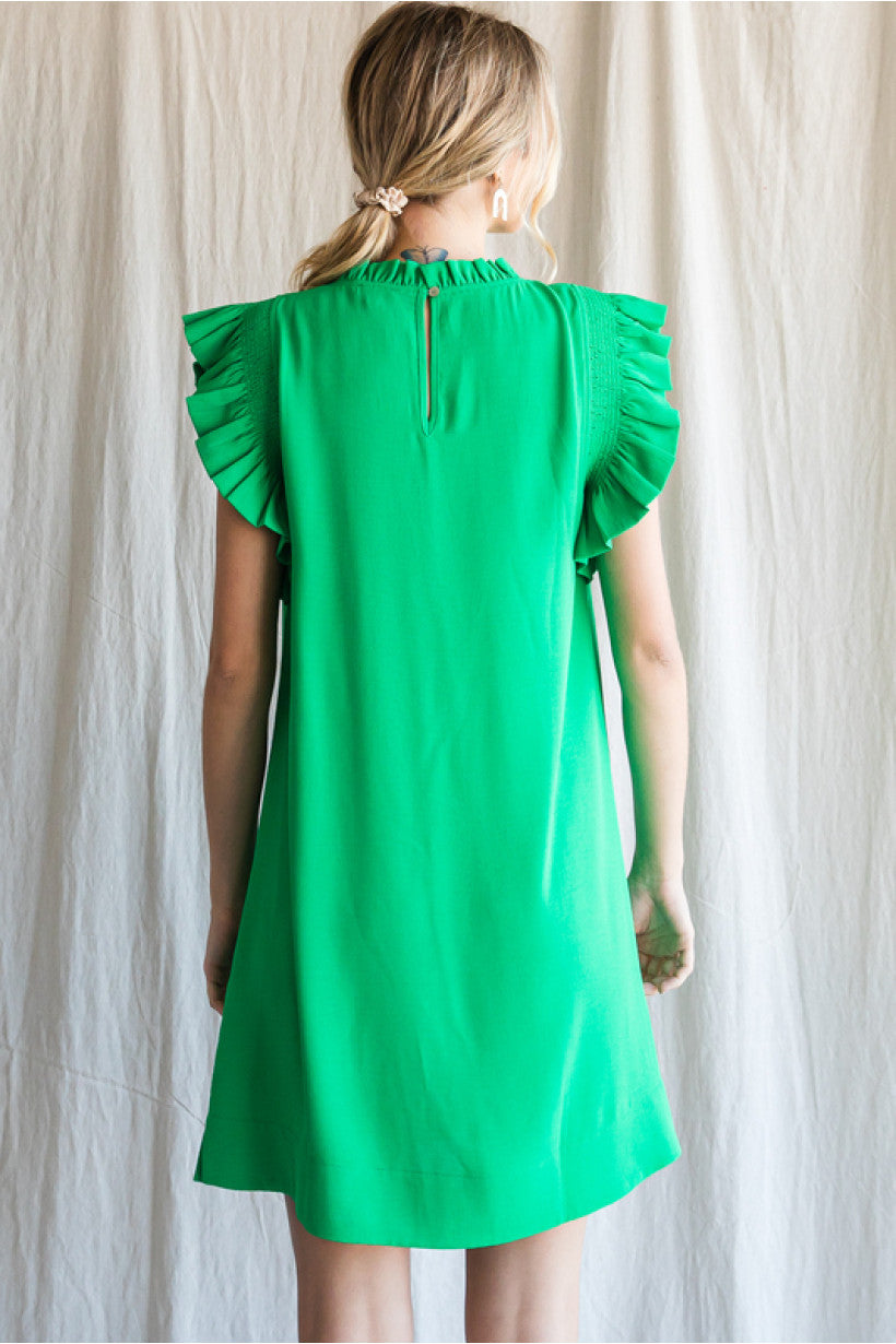 Jodi Flutter Sleeve High Neck Dress