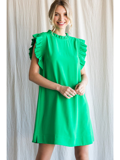 Jodi Flutter Sleeve High Neck Dress