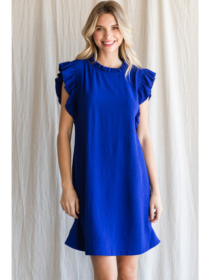 Jodi Flutter Sleeve High Neck Dress