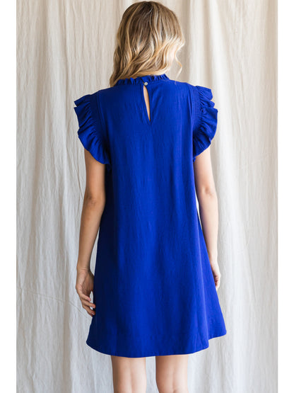 Jodi Flutter Sleeve High Neck Dress