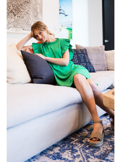 Jodi Flutter Sleeve High Neck Dress